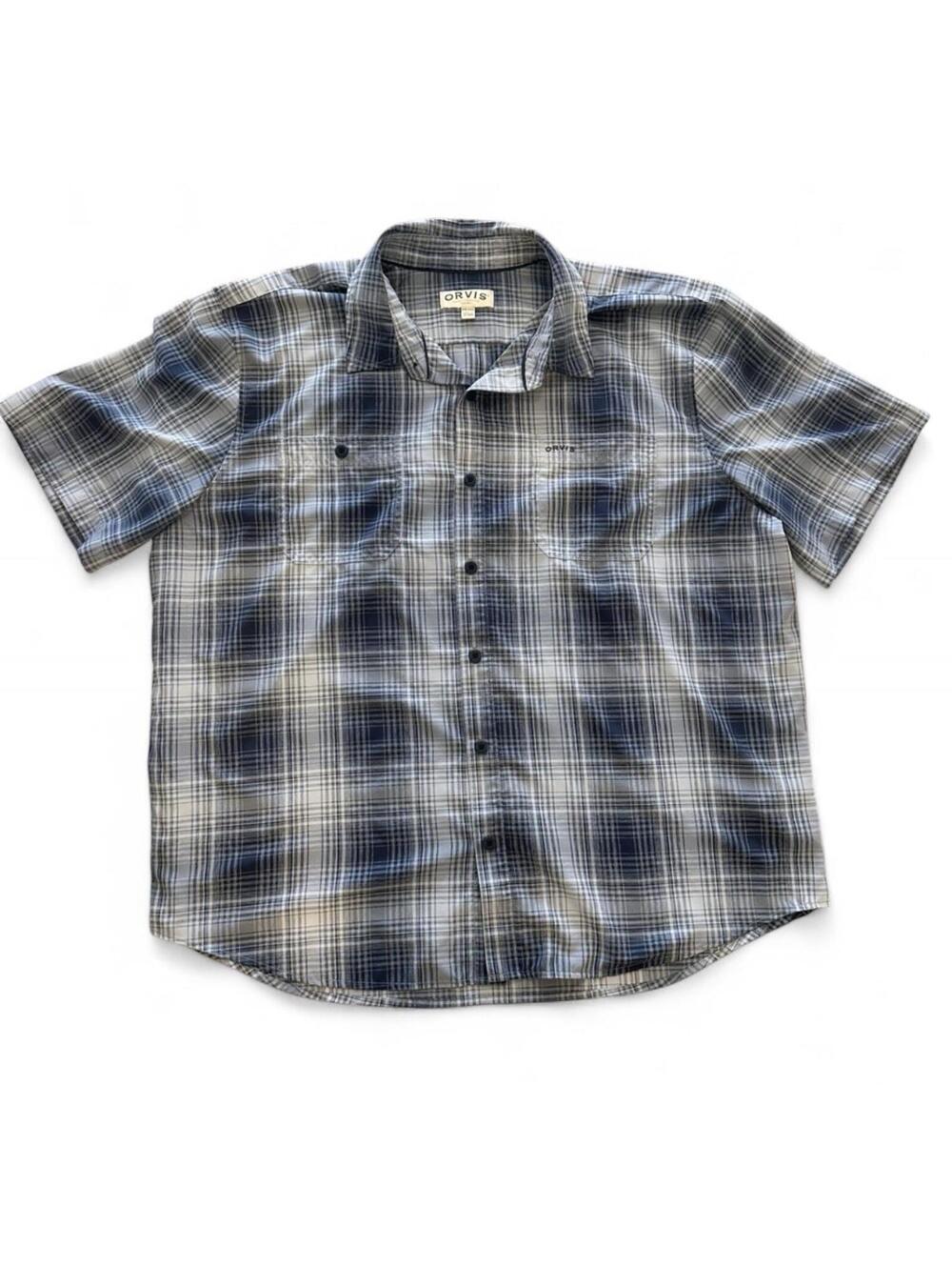 Orvis XXL Blue Gray Plaid Performance Shirt Quick Dry Outdoor